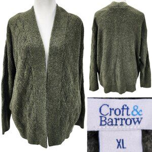 Croft & Barrow Womens XL Relaxed Fit Green Open Front Tunic Cardigan w Pockets